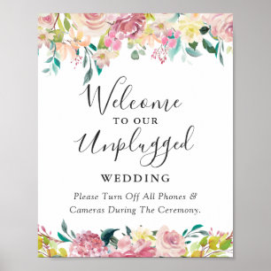 Pastel Chic Floral Unplugged Wedding Ceremony Sign