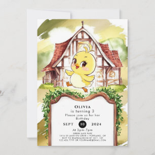 Pastel Chick Chicken Birthday Invitation