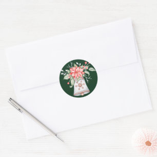 Pastel Christmas bell with poinsettia  Classic Round Sticker