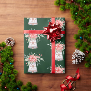 Pastel Christmas bell with poinsettia Wrapping Paper