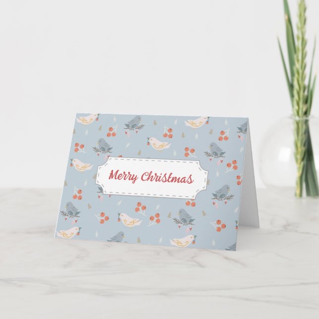 Pastel Christmas Birds Seamless Pattern Card (Front)