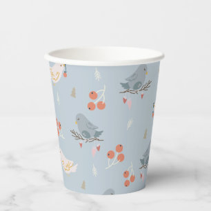 Pastel Christmas Birds Seamless Pattern Paper Cups