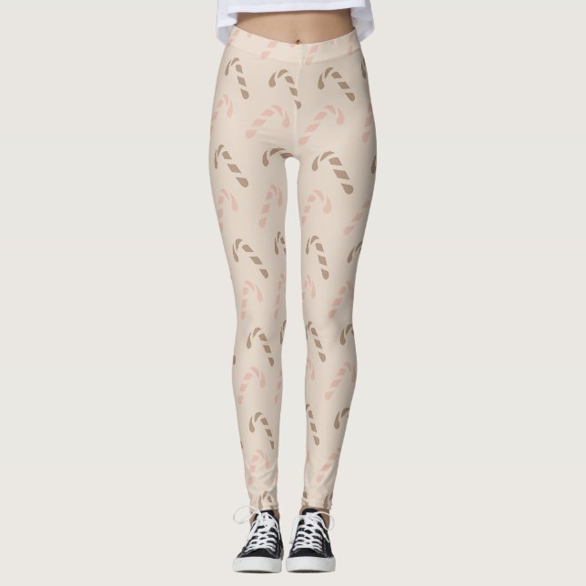 Pastel Christmas Candy Canes Pattern Leggings (Front)