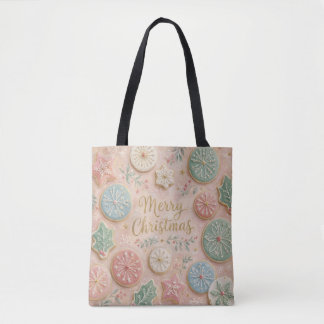 Pastel Christmas Cookies Merry Christmas Snowflake Tote Bag