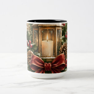 Pastel Christmas Greeting, Cosy Candle, Ribbon Two-Tone Coffee Mug
