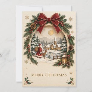Pastel Christmas Greeting, Santa Claus and snowy Card