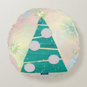 Pastel Christmas HOLIDAY Round Cushion