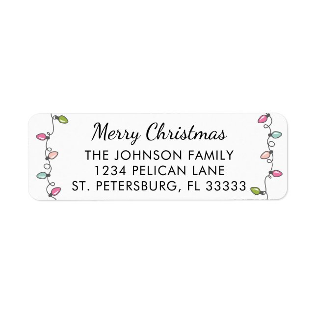 Pastel Christmas Lights Holiday Return Address (Front)