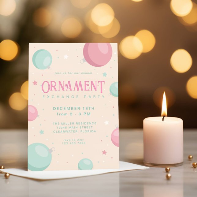Pastel Christmas Ornament Exchange Holiday Party  Invitation (Creator Uploaded)