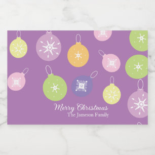 Pastel Christmas Ornaments Snowflakes Violet   Food Label