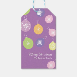 Pastel Christmas Ornaments Snowflakes Violet Gift Tags