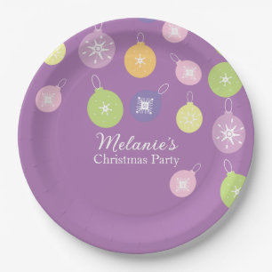 Pastel Christmas Ornaments Snowflakes Violet   Paper Plate