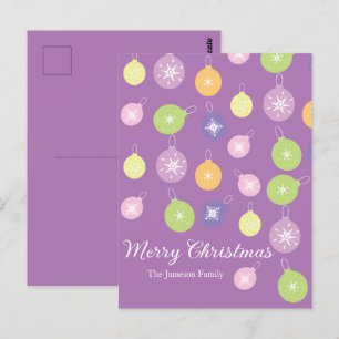 Pastel Christmas Ornaments Snowflakes Violet  Postcard
