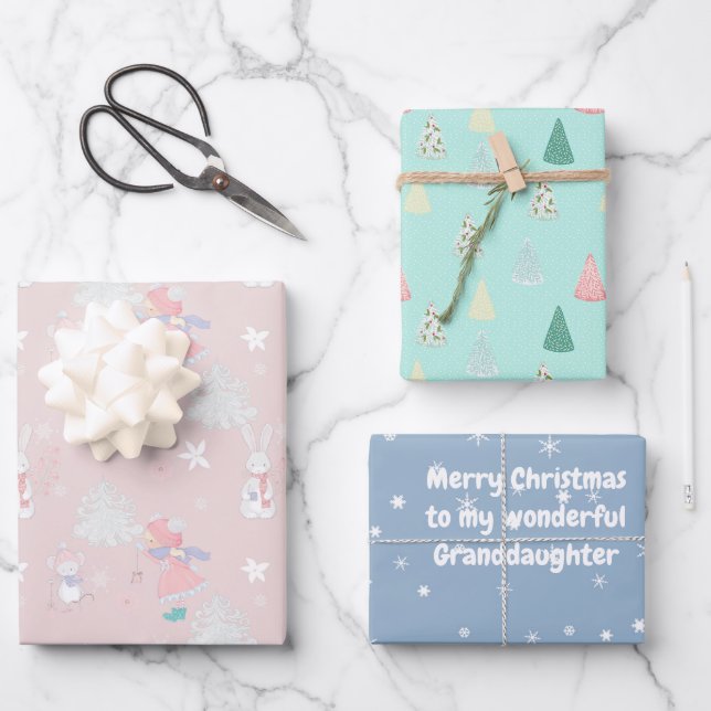 🎄 Pastel Christmas pattern with custom text Wrapping Paper Sheet (Front)