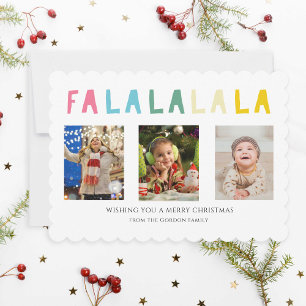 Pastel Christmas Quote Fa La La 3 Photo Collage Holiday Card