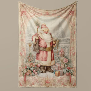 Pastel Christmas Retro Santa Claus Home Decor   Fleece Blanket