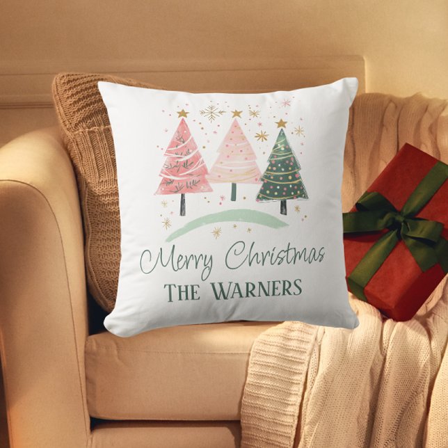Pastel Christmas Tree Custom Family Cocktail Cushion (Custom Merry Christmas cushion)
