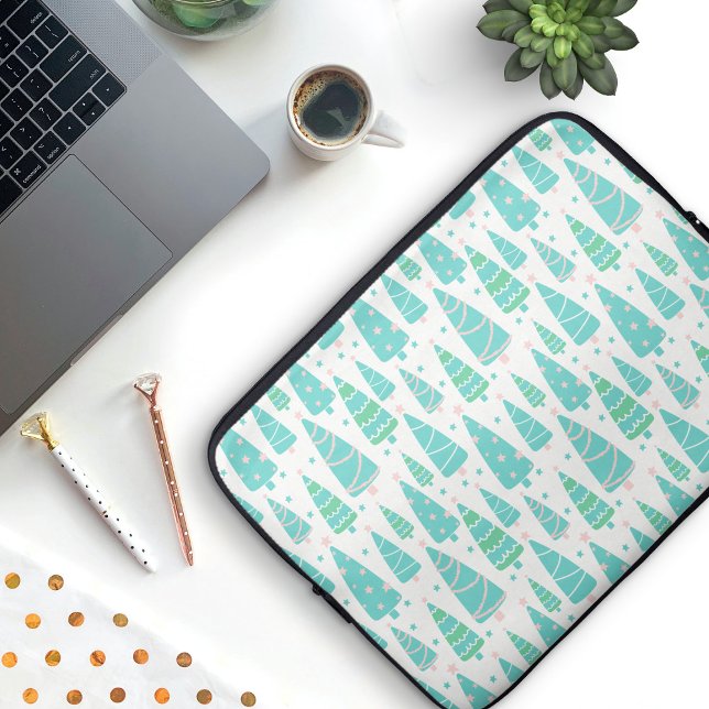 Pastel Christmas Tree Forest Laptop Sleeve (Laptop Sleeve decorated in a Pastel Christmas Tree Pattern)