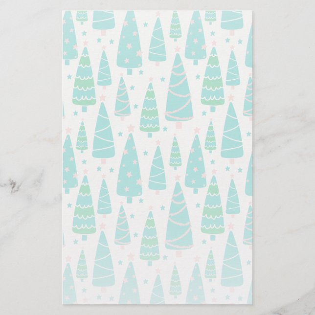 Pastel Christmas Tree Forest Stationery (Front)