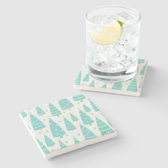 Pastel Christmas Tree Forest Stone Coaster (Side)