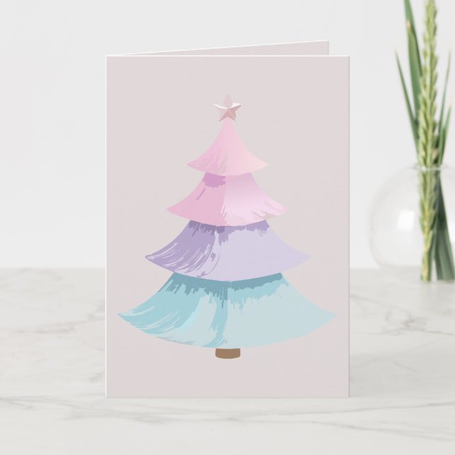 Pastel Christmas Tree Holiday Card (Front)