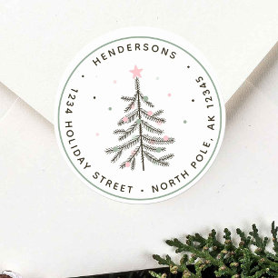 Pastel Christmas Tree Return Address Classic Round Sticker