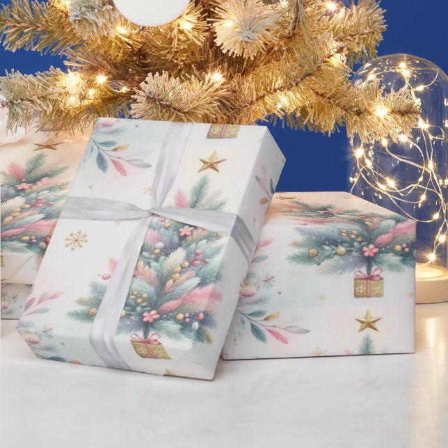 Pastel Christmas tree wrapping paper (Holidays)