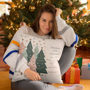 Pastel Christmas Trees Personalised Holiday Cushion