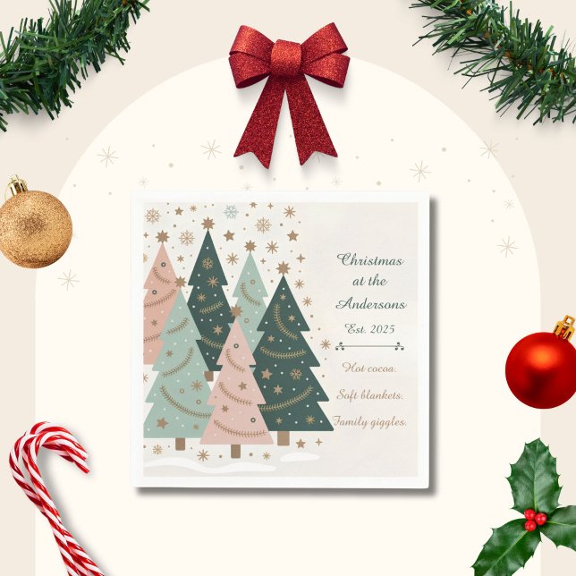 Pastel Christmas Trees Personalised Holiday Napkin (Creator Uploaded)
