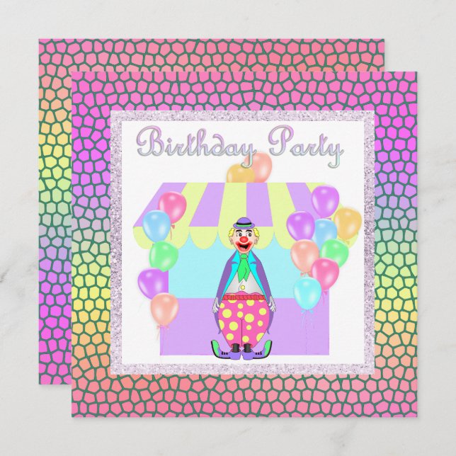 PASTEL CIRCUS CLOWN BIRTHDAY PARTY INVITATION (Front/Back)