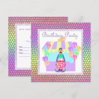 PASTEL CIRCUS CLOWN BIRTHDAY PARTY INVITATION