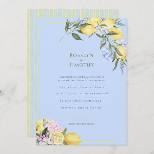 Pastel Citrus Blue Watercolor Floral Wedding Invitation