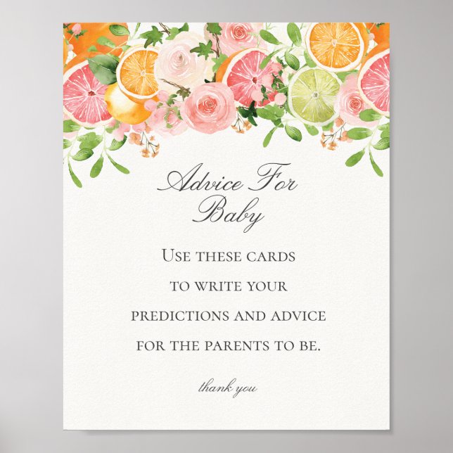 Pastel Citrus Floral Little Cutie Advice for Baby Poster (Front)