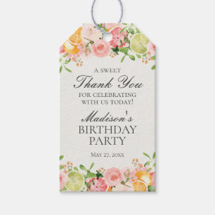 Pastel Citrus Floral Little Cutie Birthday Favors Gift Tags