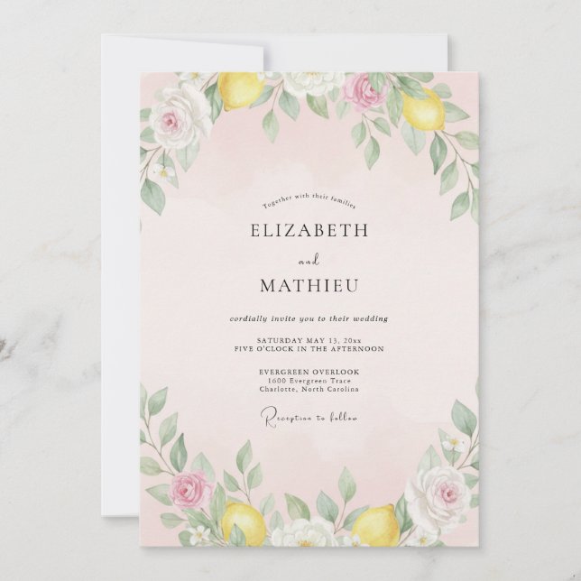 Pastel Citrus Watercolor Wedding Invitation (Front)