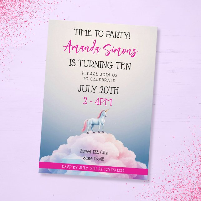 Pastel Cloud Unicorn Dreamscape Girl 10th Birthday Invitation (Creator Uploaded)