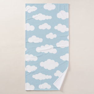 Pastel Clouds Asthetic Baby Blue And White Bath Towel