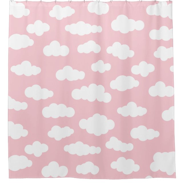 Pastel Clouds Asthetic White And Pink Girl Shower Curtain (Front)