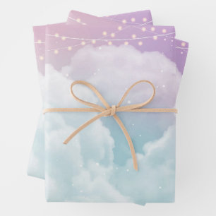 Pastel Clouds & Fairy Lights Wrapping Paper Sheets