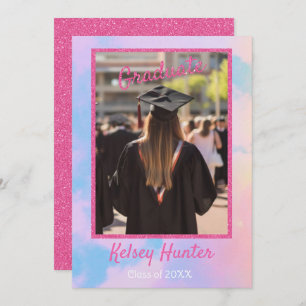 Pastel Clouds Graduation Era Lover Pink Glitter Announcement