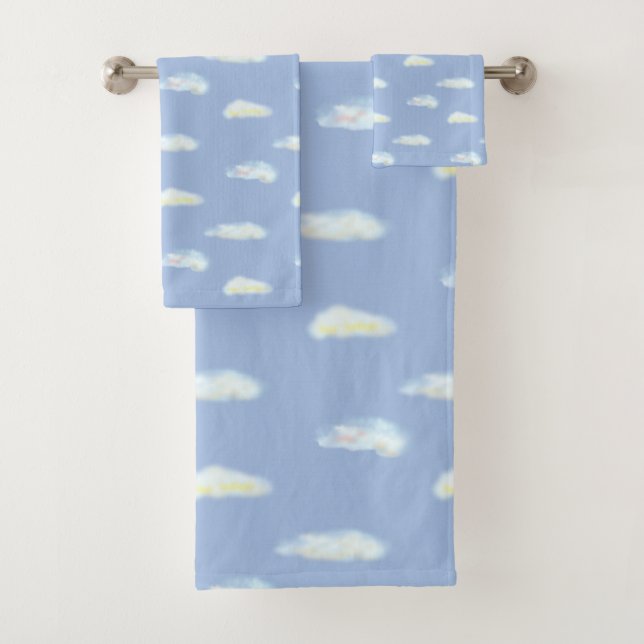 Pastel Clouds on Sky Blue Bath Towel Set (Insitu)