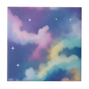 Pastel Clouds on Starry Night Sky Tile