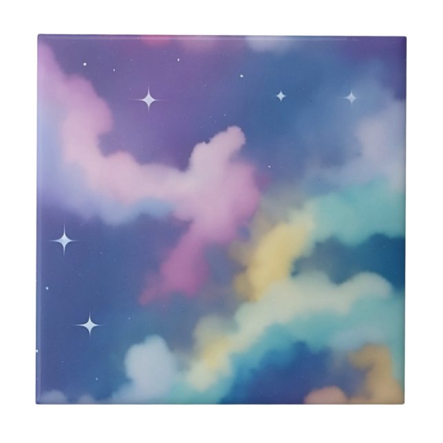 Pastel Clouds on Starry Night Sky Tile (Front)