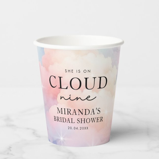 Pastel Clouds She's On Cloud Nine Bridal Shower Paper Cups (Front)
