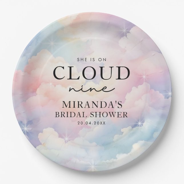 Pastel Clouds She's On Cloud Nine Bridal Shower Paper Plate (Front)