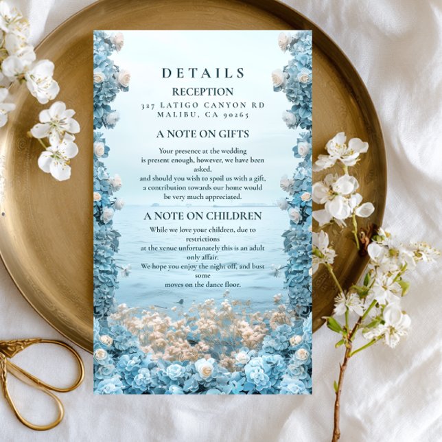 Pastel Coastal Blue Florals Wedding Enclosure Card (Creator Uploaded)