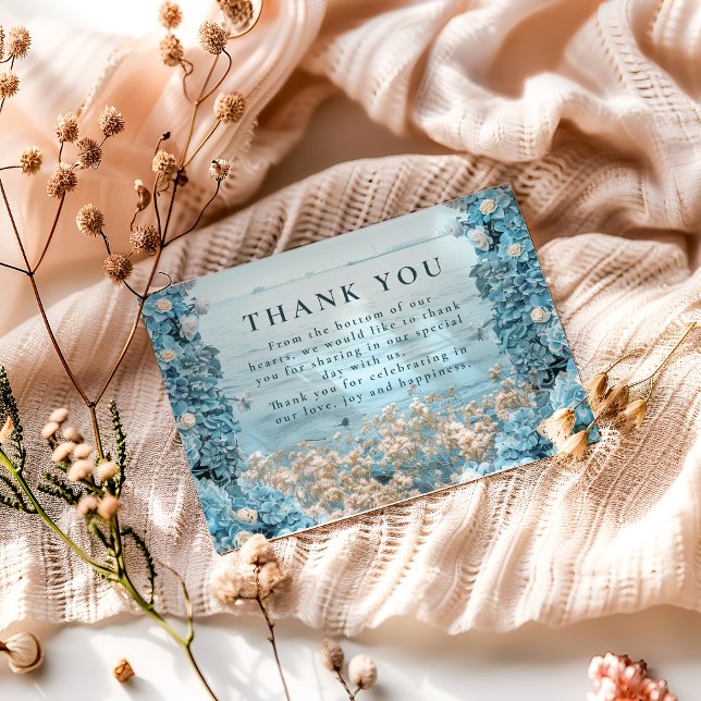 Pastel Coastal Blue Florals Wedding Thank You Card (Creator Uploaded)