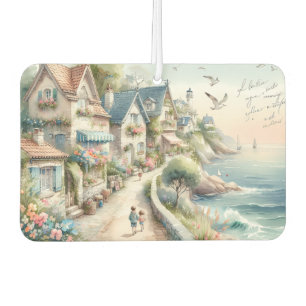 Pastel Coastal Cottage Village Escape Car Air Freshener