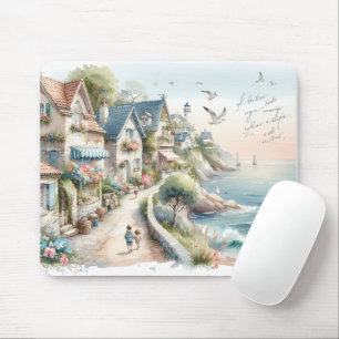 Pastel Coastal Cottage Village Escape Mouse Pad