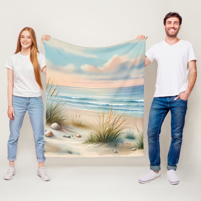 Pastel Coastal Dunes Watercolor Fleece Blanket (In Situ)